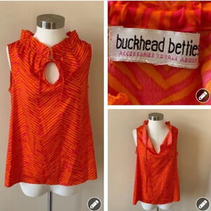 Buckhead Betties ruffle chiffon sleeveless tie neck Chevron top 6684